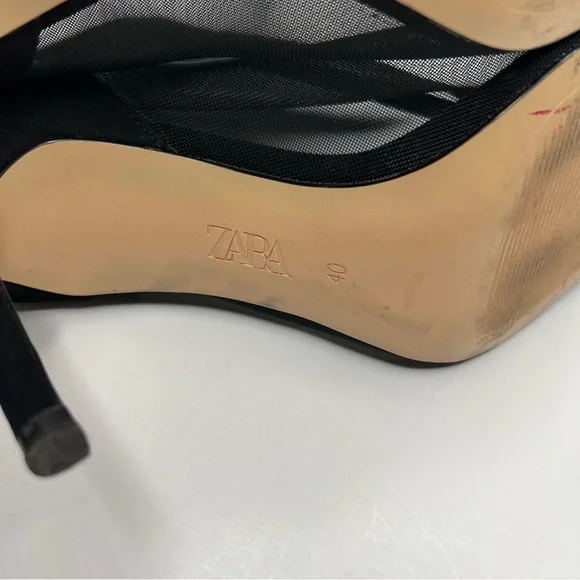 Zara Black Mesh Ankle Boots Bootie High Heels Size EU 40 - Picture 12 of 14